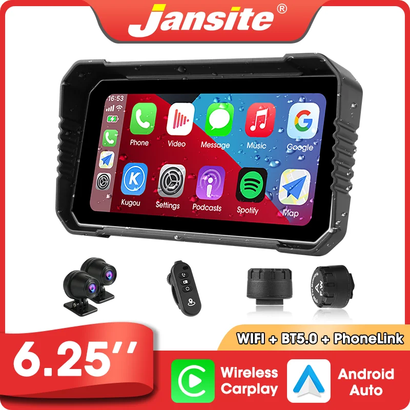 5/6.25'' Motorcycle Portable Navigation GPS Wireless Carplay Android Auto Display Screen Waterproof Moto Dual Camera Monitor