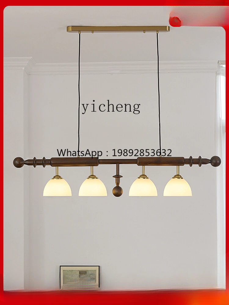 Retro Mid-Ancient Solid Wood Chandelier Kitchen Island High-Grade Sense Long Lamp