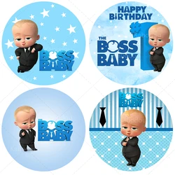The Boss Baby Party Round Backdrop Cover Boy Kid Birthday Blue Background Photography Baby Shower Props Elastic Banner Decor