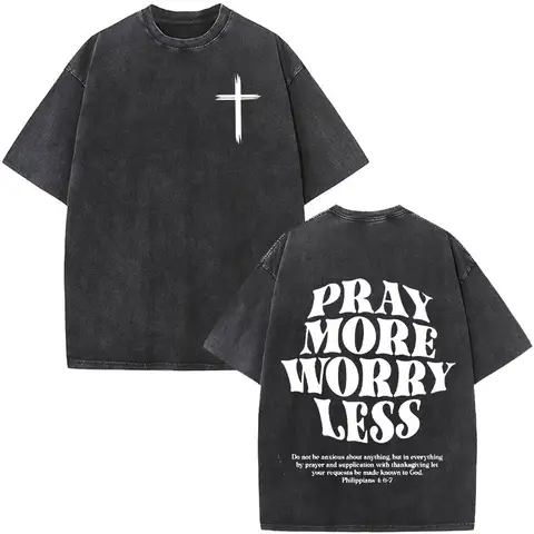Christian Jesus Faith Over Fear Bible Verse Washed T-shirts Men Women Fashion Vintage Oversized T Shirts Harajuku Cotton T-shirt