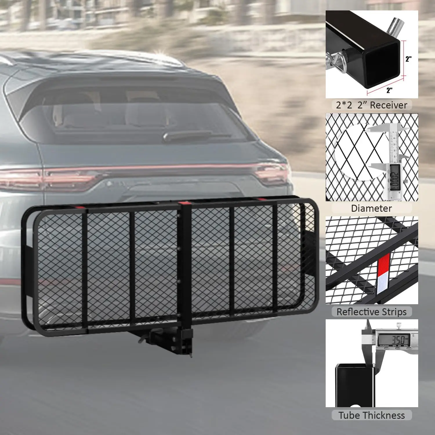 

60x24x6 Hitch Cargo Carrier for 2 Inch Receiver, 500LB Capacity Hitch Mount Cargo Rack Carrier(Basket with Bag,Stabilizer, Net)