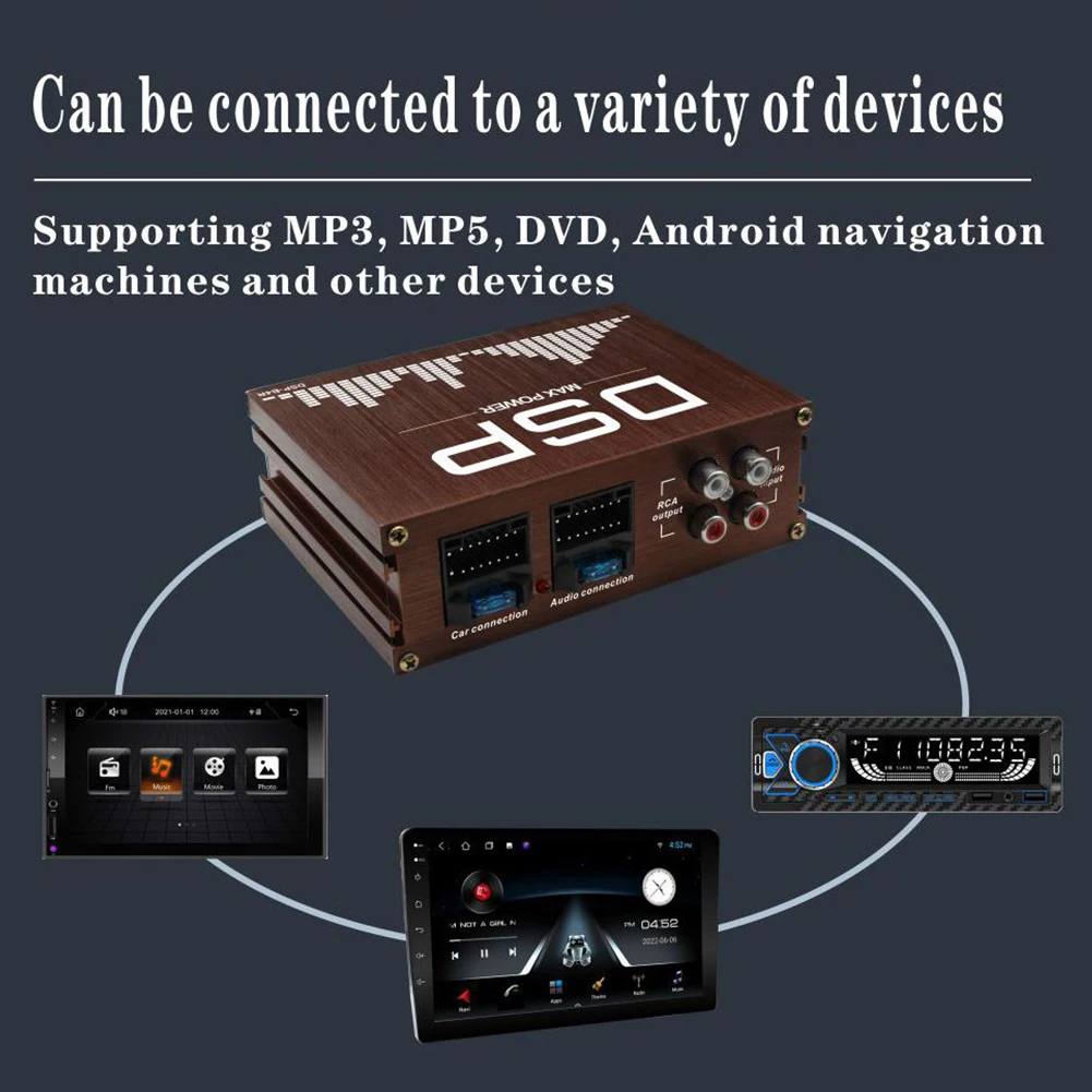 

Цифровой аудиопроцессор DSP для автомобиля 4x50 Вт с поддержкой управления через приложение, для улучшения звука в автомобиле