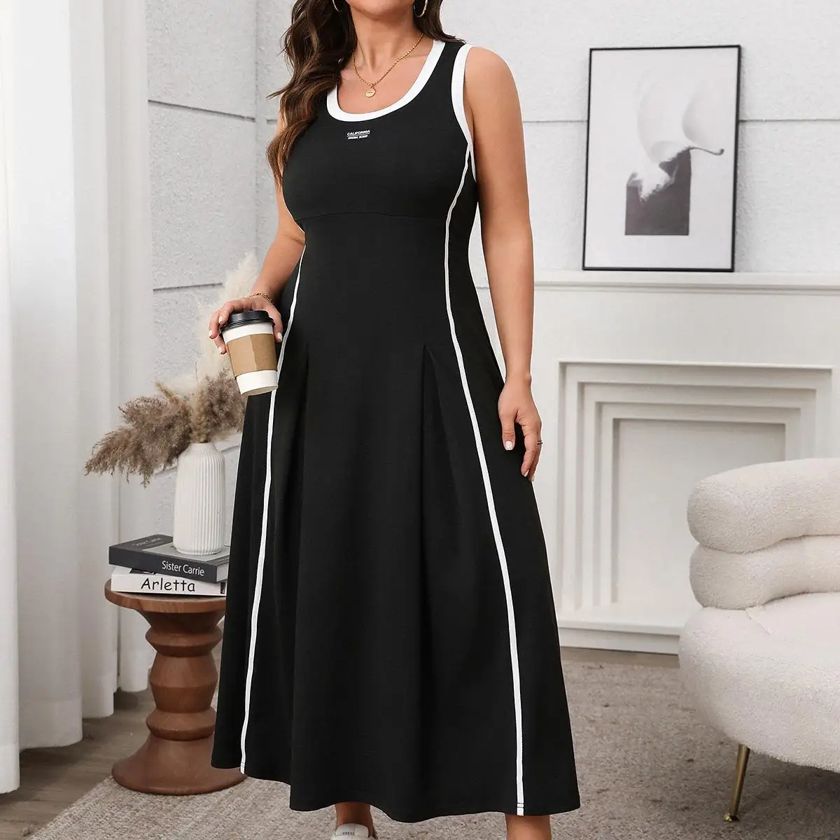 

Длинная юбка Ele для женщин с Csole и завязкой на талии из полиэфирного волокна, уличная деловая боковая молния Dr