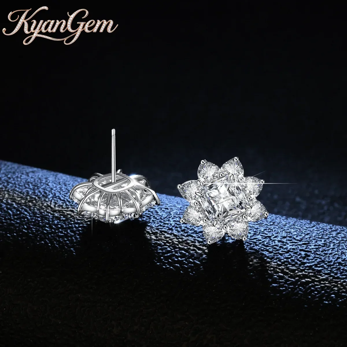 KyanGem 18K Gold Inlaid 2.5 Carats D Color VVS1 Diamond Earrings Women's Four Claw 18K Platinum Square Moissanite Gift