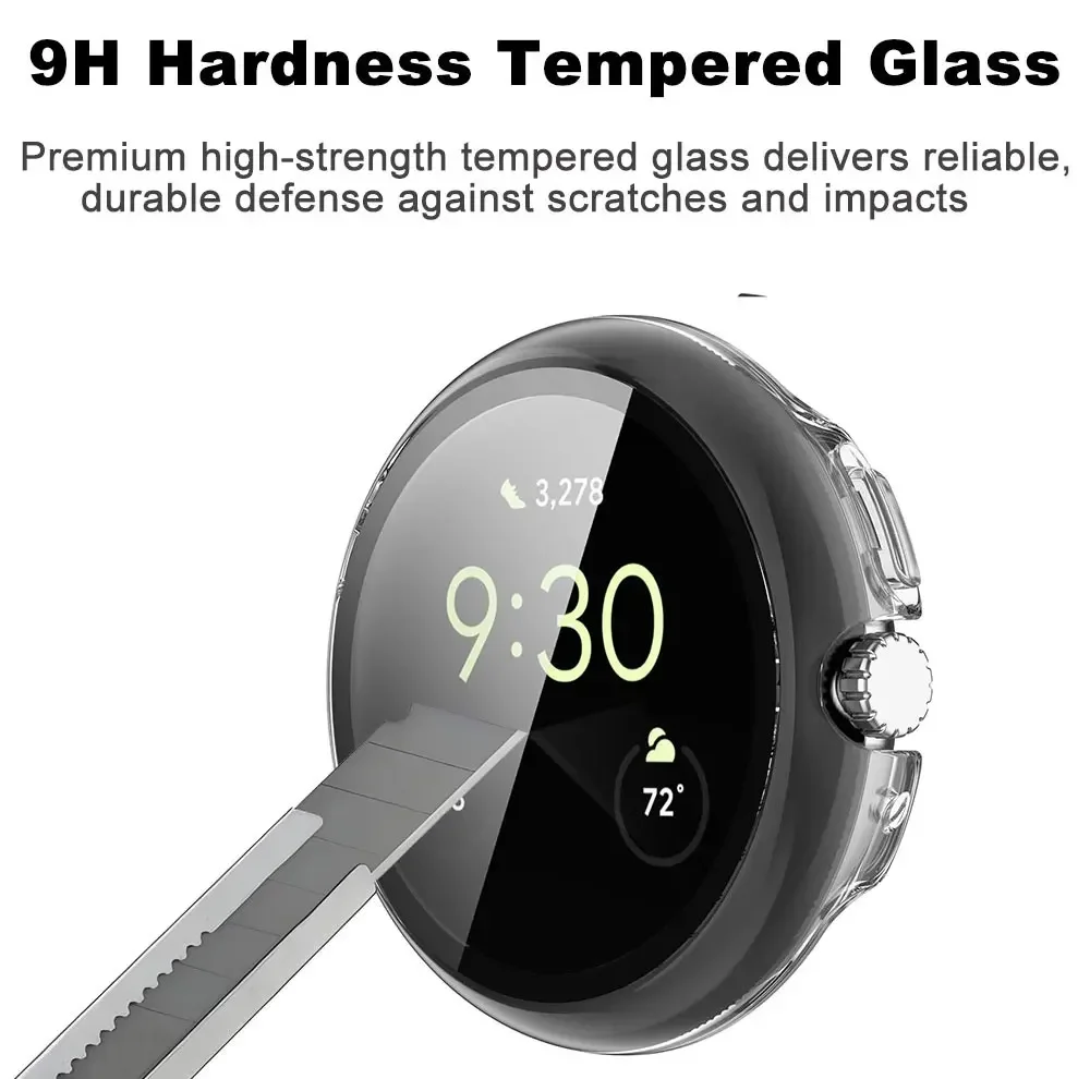 Gehärtetes Glas + Hülle für Google Pixel Watch 5 41mm 45mm, Hart-PC Rundumschutz-Bumper mit Displayschutzfolie für Google Pixel Watch 4 – Detail 6