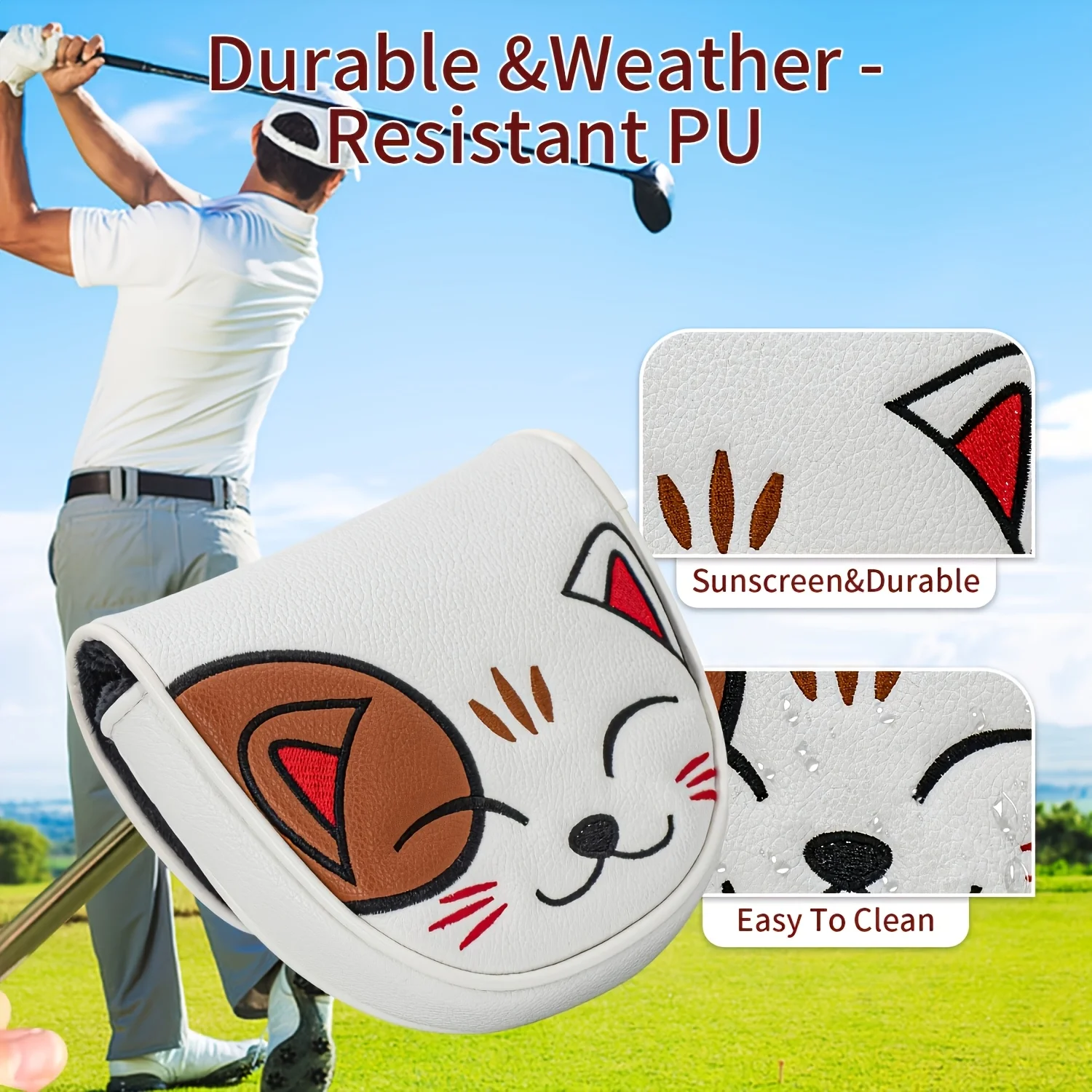 1PC Cat‑Pattern Semi‑Circular Golf Putter Headcover, Durable Protective Club Head Cover, Fits Most Golf Putter Brands image 5