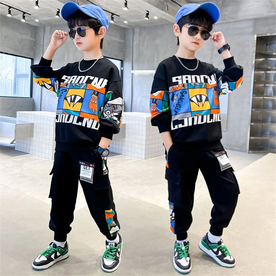 Fashion Boys Clothes Sets Spring Autumn Sports Long Sleeve T-shirts + Pants 2PCS Children Clothing Kids Tracksuit 6 8 10 12 Year