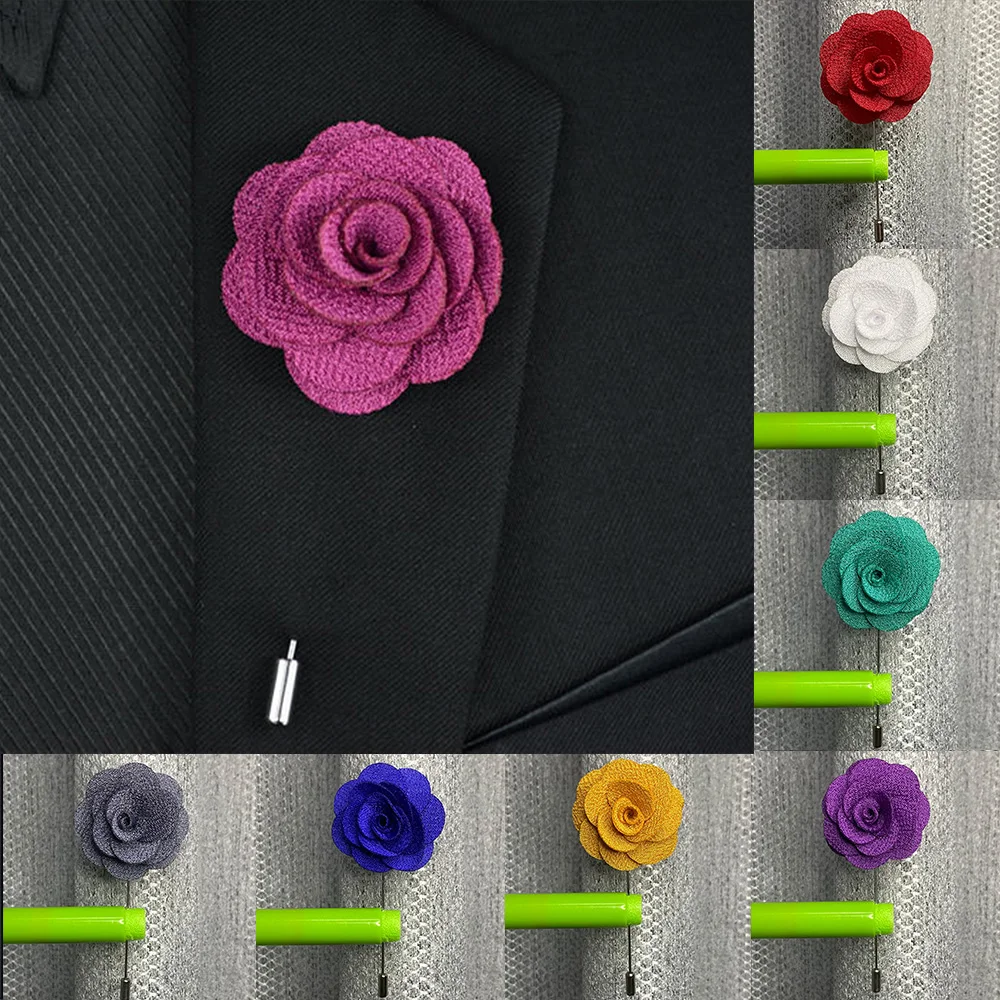 Handmade Brooches Floral Lapel Pin for Men Suit Long Neddle Fabric Flower Pins for Wedding Prom Women\'s Clothing Accessories