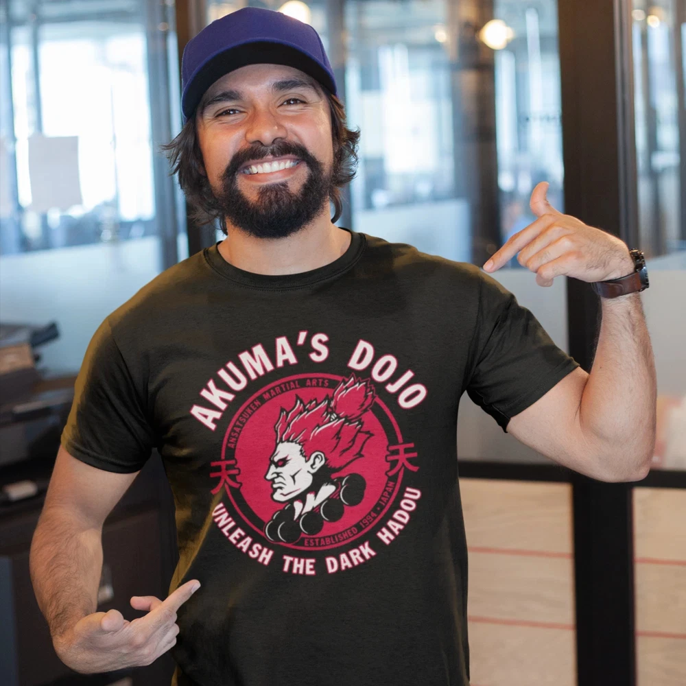 Akuma Dojo Herren-T-Shirt - Street Fighter Retro-Spiel T-Shirt für Gamer. Unisex-Streetwear, locker geschnittenes, lässiges Hemd. – Detail 4