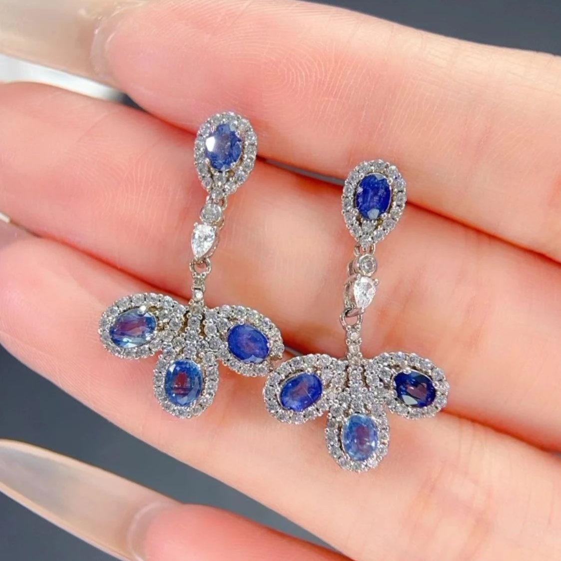 925 Silver Flower Drop Earrings for Party 3x4mm Natural Sapphire Earrings with Certificate Gold Plated Silver Sapphire Jewelry