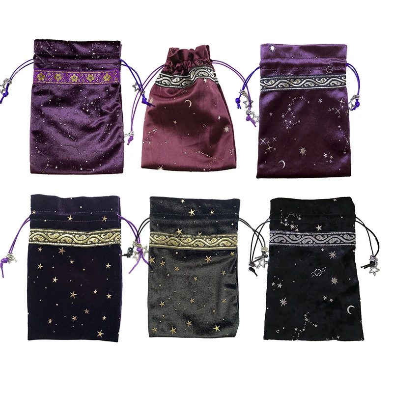 Velvet Pentagram Tarot Oracle Cards Storage Bag Runes Constellation Witch Divination Accessories Jewelry Dice Drawstring Package