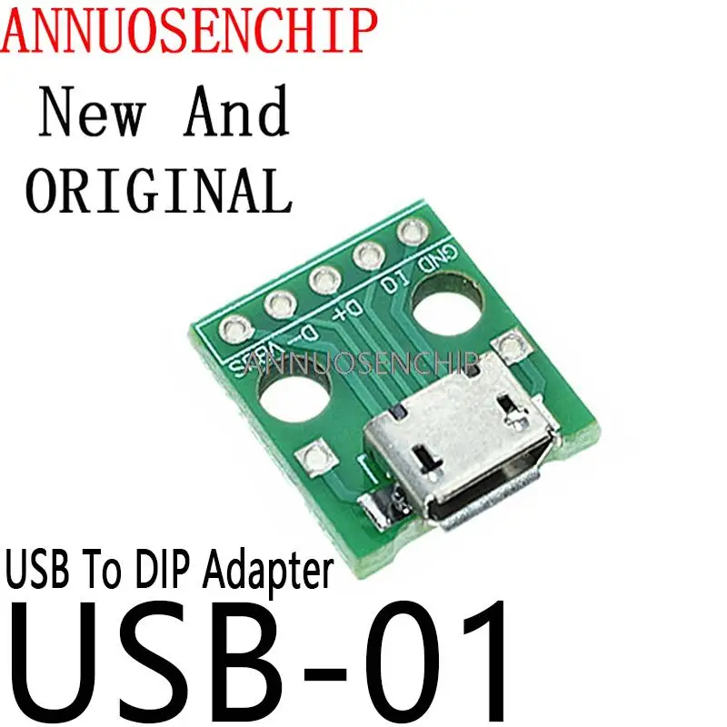 10PCS MICRO USB TO DIP Adapter 5Pin Female Connector B Type PCB Converter Breadboard Switch Board SMT Mother Seat USB-01