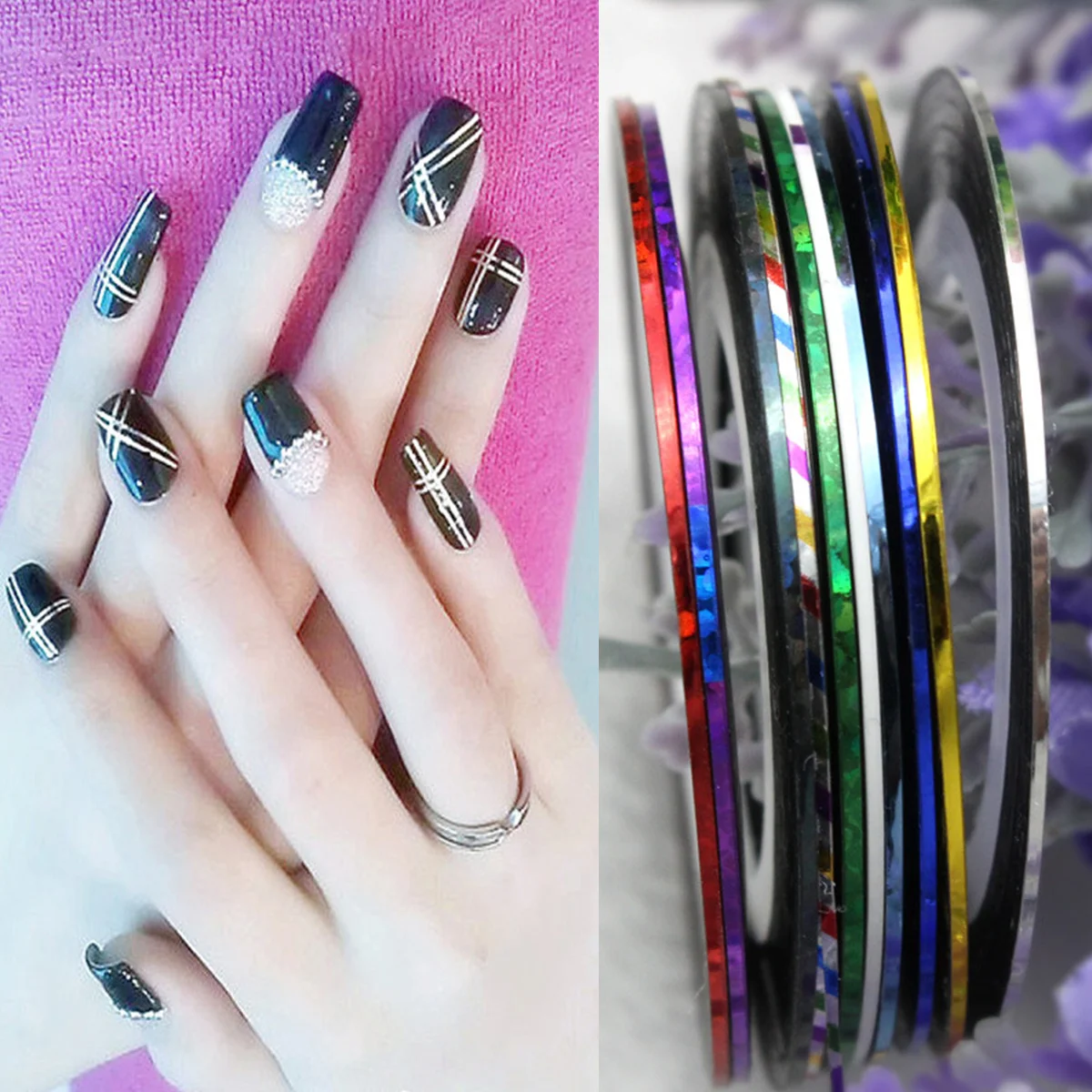 

3Pcs Colorful DIY Nail Striping Tapes Sparkling Holographic Striping Rolls for Nail Art Manicure Pedicure Decoration