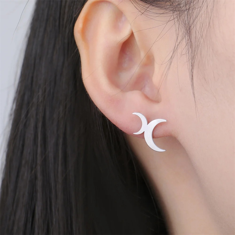 Bi-monthly Moon Stud Earrings Tiny Simple Ear Jackets Women Girls Luxury Stainless Steel Earrings 2024 Trend New aretes de mujer