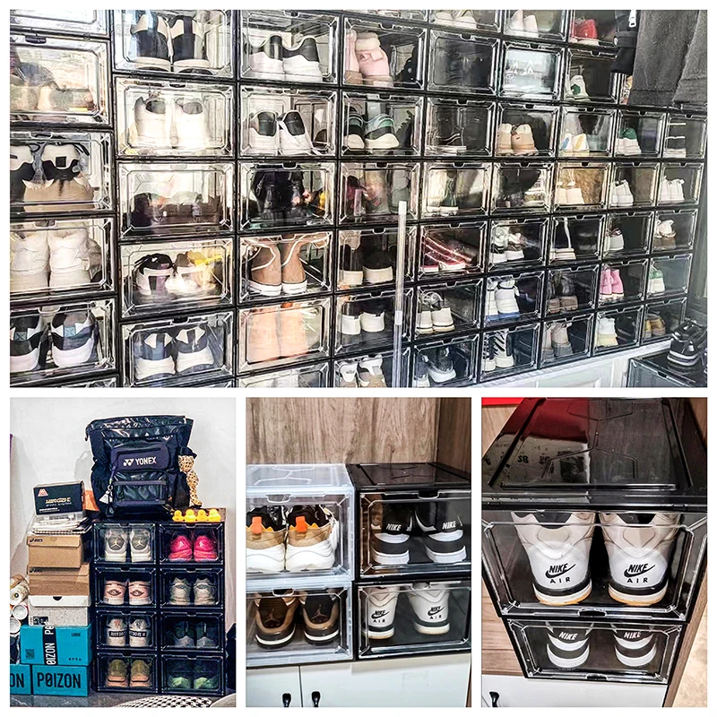 1pcs hard plastic AJ Sneakers Box plastic shoe box high-top Dustproof AJ shoes organizers Shoe Rack  Stackable Cabinet Storage