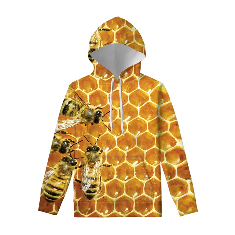 New Hoodies Sweatshirt Men's Hoodie 3D Cute Bees Printed Pullover Oversized Mens Tops Male Honey Loose Vintage Clothes Hot Coat