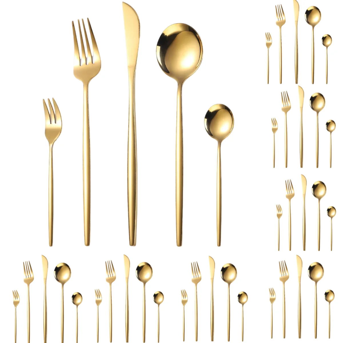 

A · HOUSEWARE Gold 40 Piece Portuguese Stainless Steel Flatware Set for 8 Silverware Fork Spoon Knife Elegant Cutlery Utensils