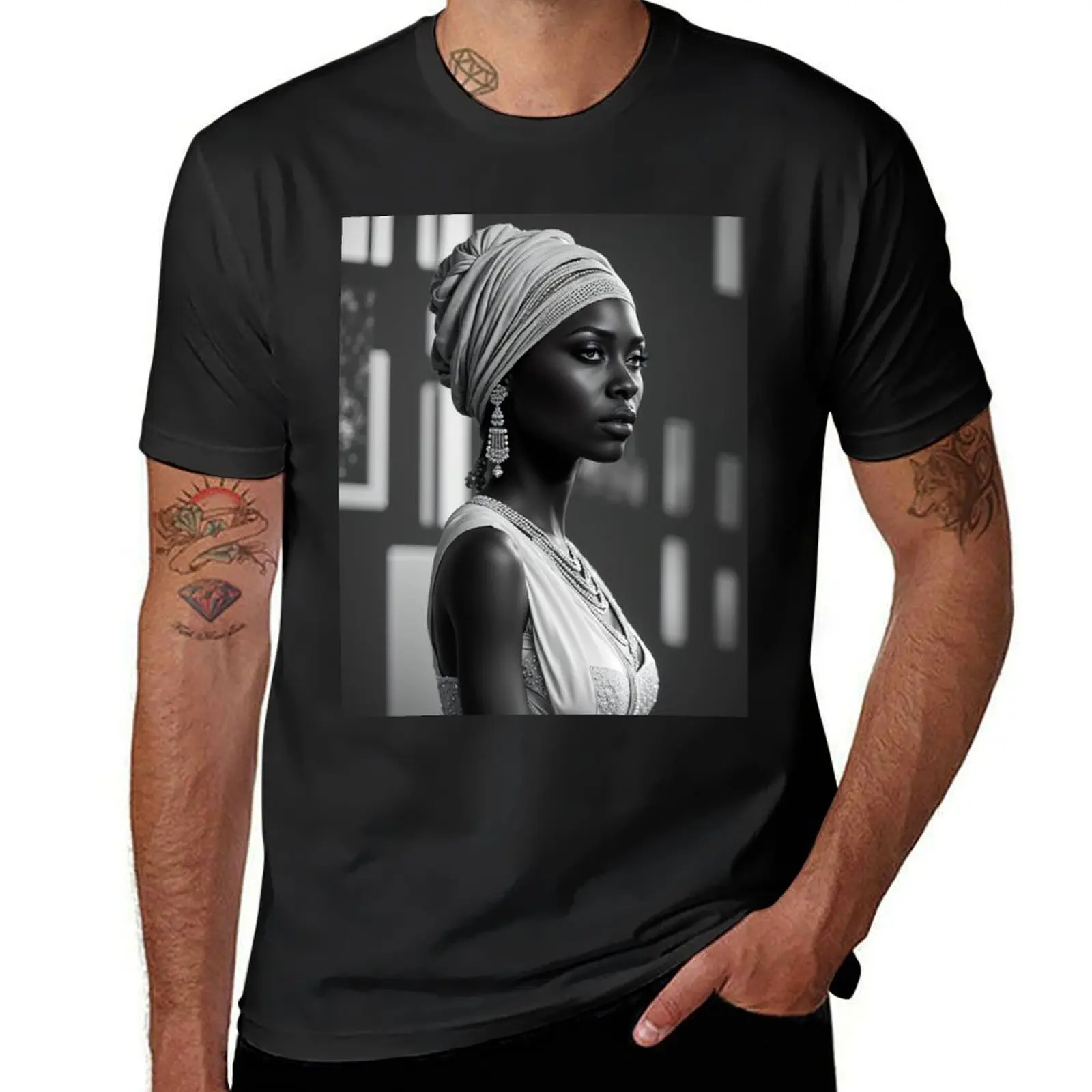 Elegance in Monochrome: Digital Portrait of an Ebony Woman T-Shirt Blouse new edition plain funny t shirts for men