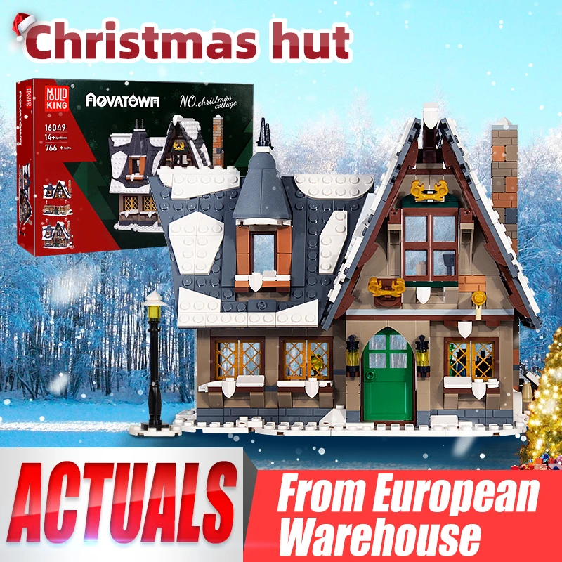 Mould King-casa de Navidad para niños, 16049 MOC, cabaña de Navidad, bloques de construcción, juguetes de Santa Claus, casa de invierno, juguete de