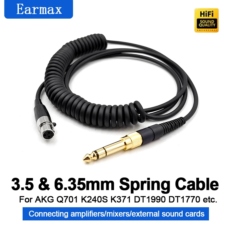For Q701 K240S K371 K701 K712PRO DT1990PRO DT1770PRO Headphone Replaceable 6.35/3.5mm to Mini XLR 3-Pin Headphone Spring Cable
