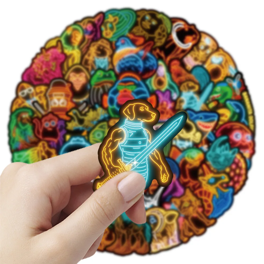 50PCS Cool Neon Abstract Animal Stickers Tung Tung Sahur Italian Brainrot Animals Decals DIY Luggage Phone Guitar Kids Toys