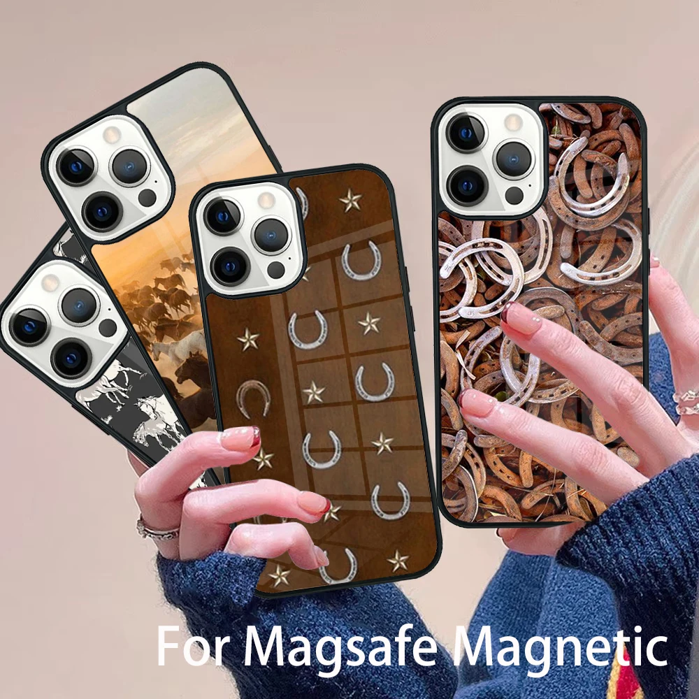 

Beautiful Elegant Brown Horses Phone Case Magesafe Magnetic Wireless Charge Cover For IPhone 16 11 12 13 14 15 Pro Max Plus Mini