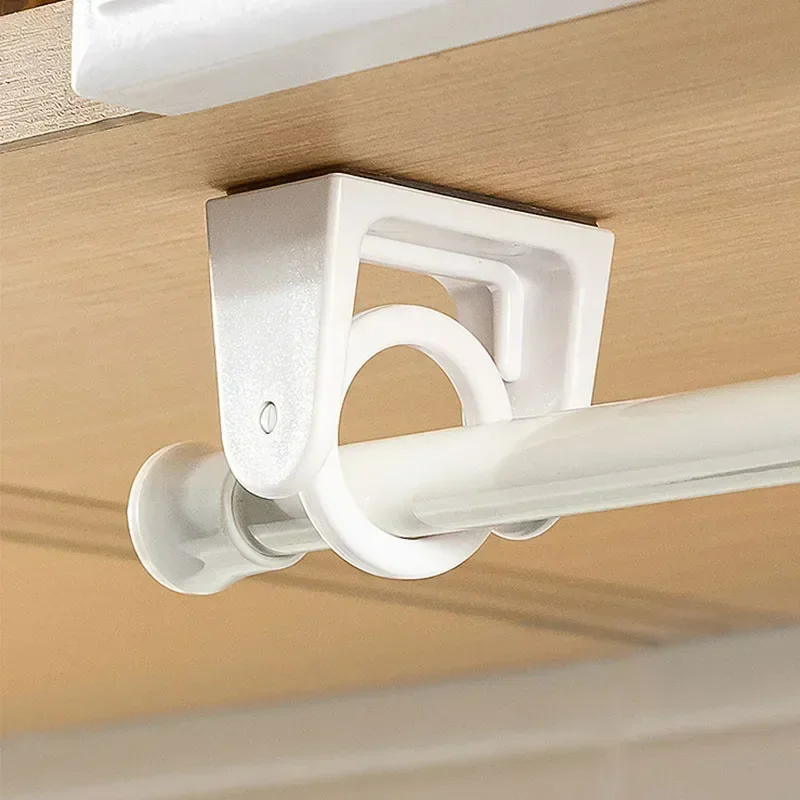 4pcs 360° Rotating Ring Curtain Rod Brackets No Drilling Unlimited Installation Angle Self Adhesive Tension Holders Hangers Hook