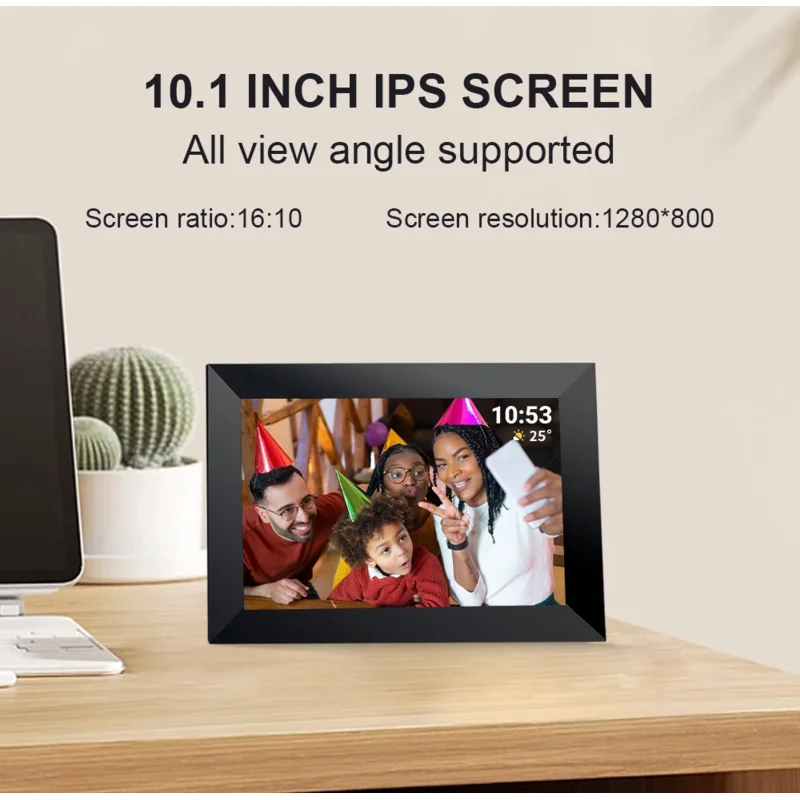 

Wireless 10.1 Inches Digital Frames Photo Album 1280x800 IPS Display Auto Rotate 32GB Expandable Memory