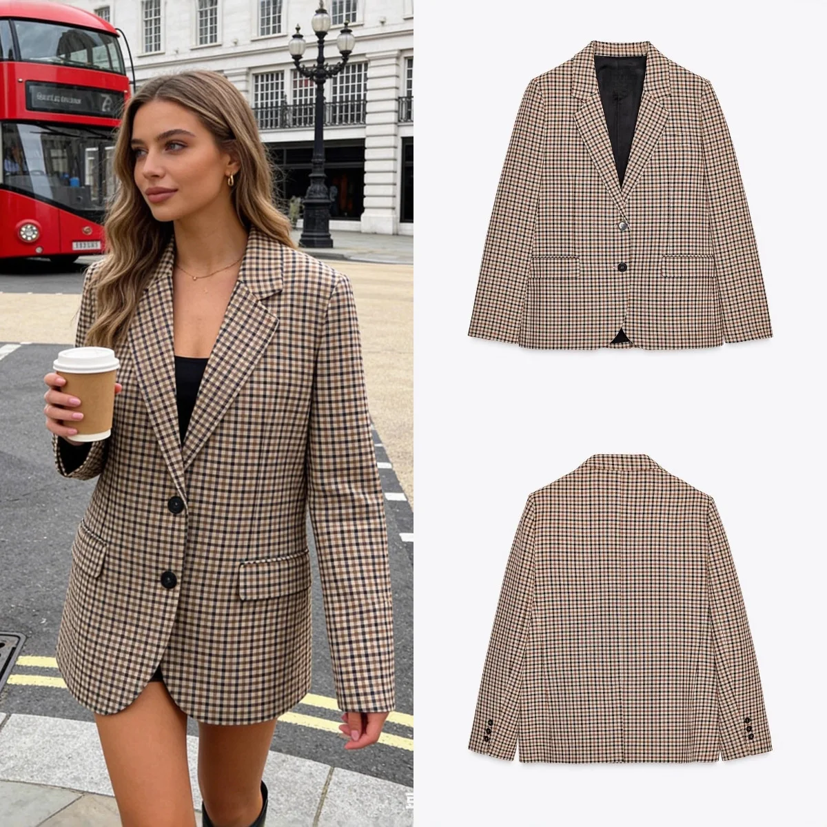 

Женское повседневное пригородное пальто, осень-зима, модный универсальный клетчатый пиджак с лацканами, однобортный пиджак с карманами, свободная верхняя одежда