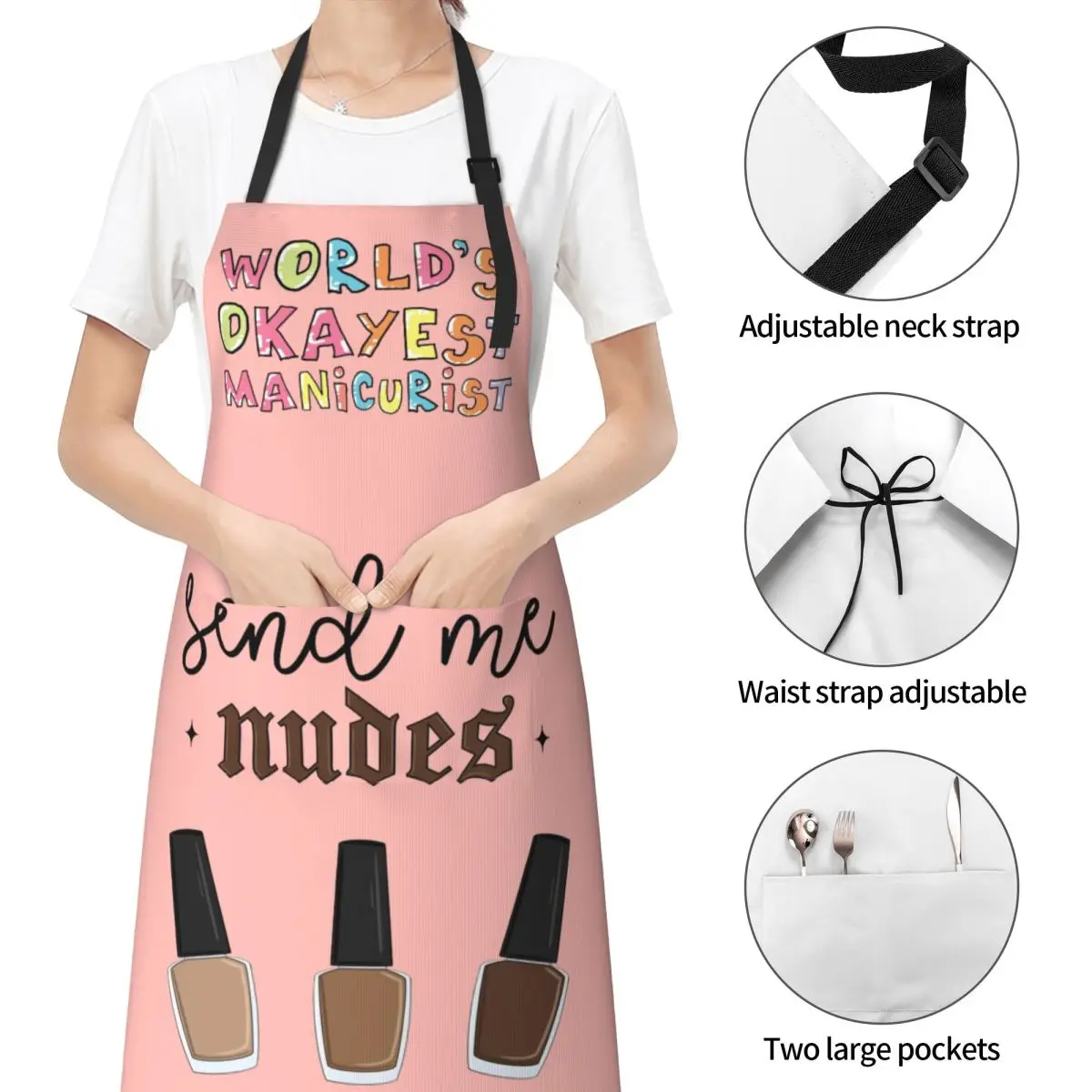 Adjustable Neck Strap Nail Artist Tech Send Me Nudes Working Apron with 2 Pockets Manicurist Manicure Apron for Women Gifts