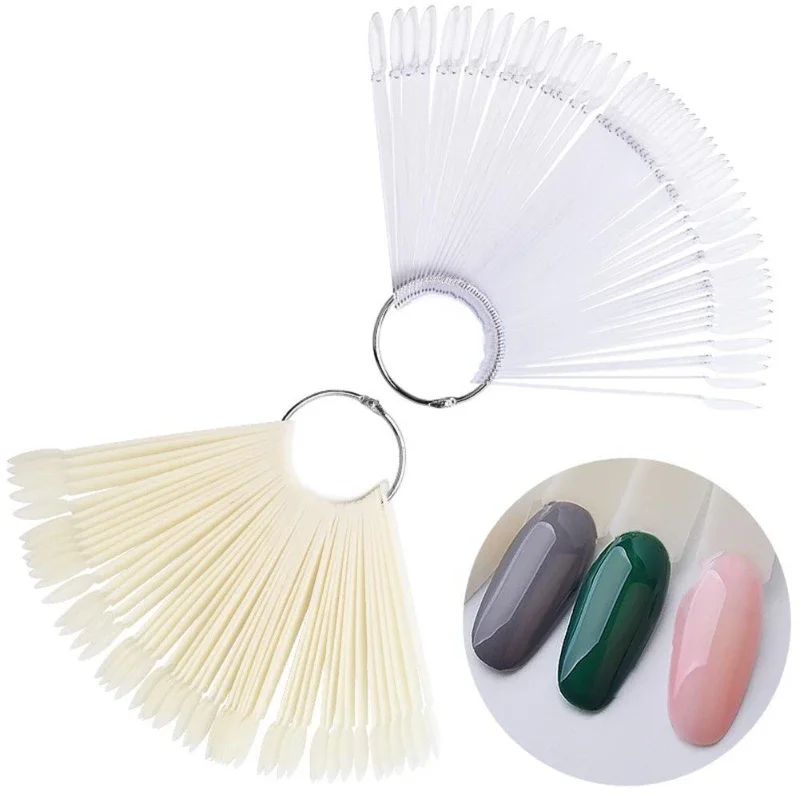 50 Pcs/set False Nail Tips Fan Nature Clear Finger Full Card Nail Art Display Practice Polish All for Manicure