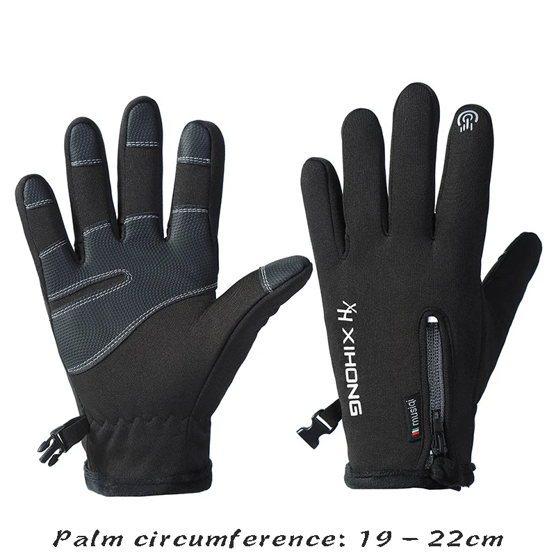 

High quality men women winter gloves fur lining hand warmer touch screen waterproof 2023 bike gloves - black grey