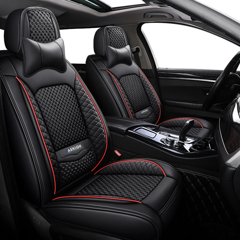 

Linen front two-seat car seat covers with headrests and built-in fixed lumbar support, suitable for most car models