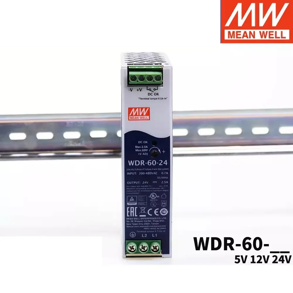 

MEAN WELL WDR-60 Guide Rail Switching Power Supply WDR-60-5 WDR-60-12 WDR-60-24 WDR-60-48 60W Ultra Wide Input Industrial DIN
