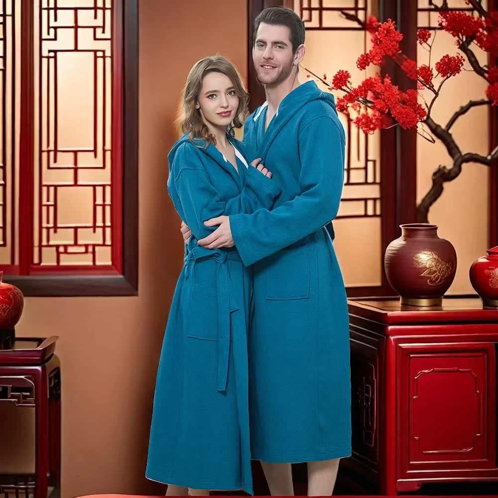 Men Shower Robe Towel Fleece Solid Color Soft Pockets Long Bath Robe Home Gown Sleepwear Bathrobe Pajama Man