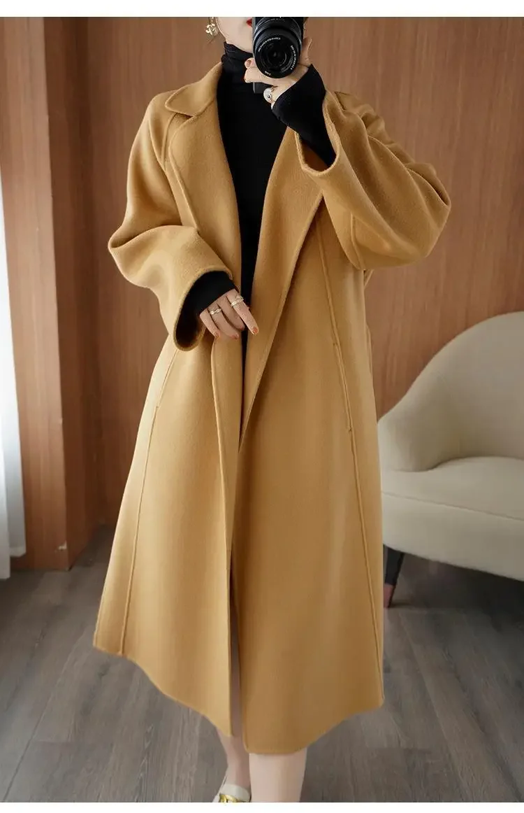 Double-sided imitation wool woolen children's coat high-end long over the knee 2023 autumn and winter new loose large-size coat