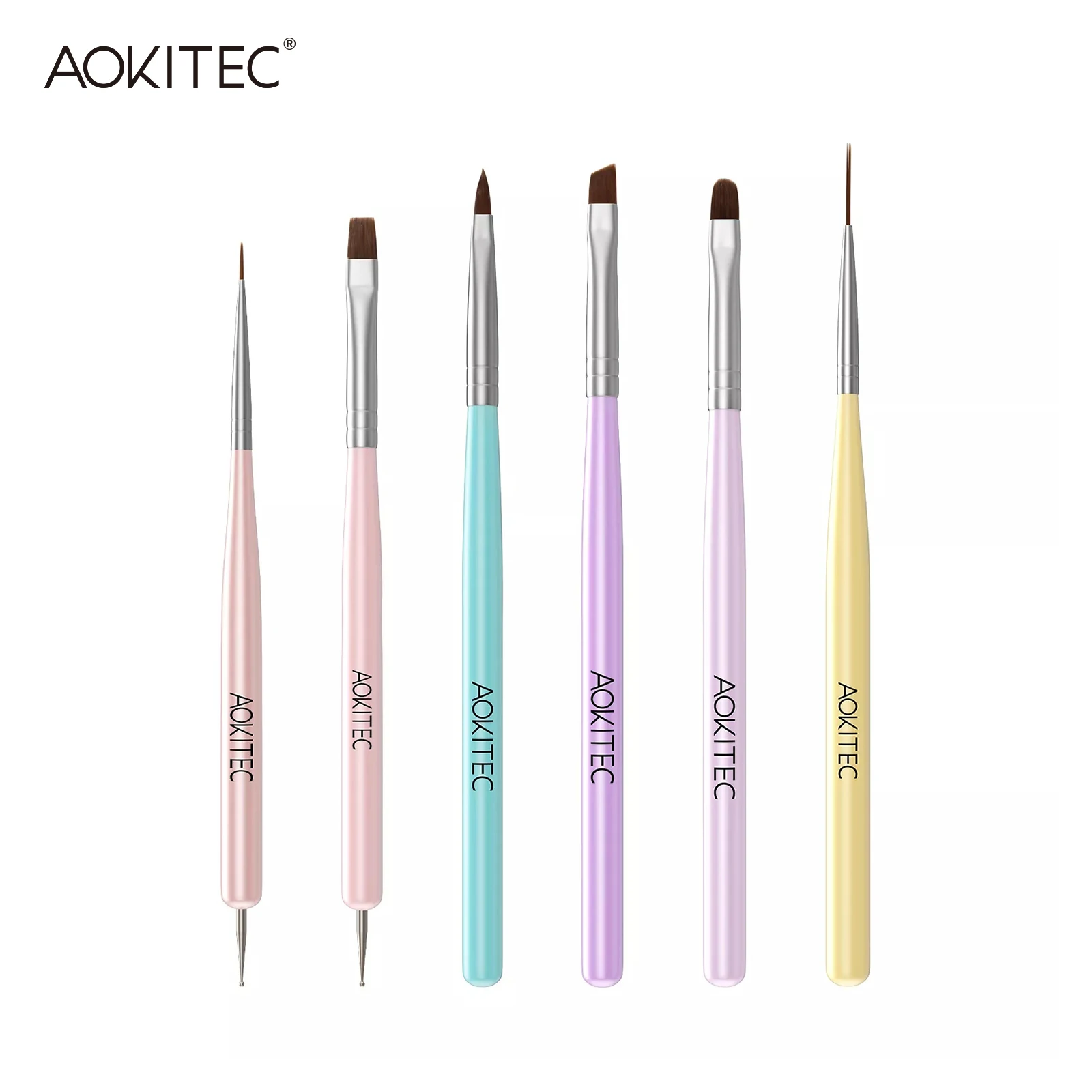 

Aokitec 6Pcs Nail Art Brush Set UV Gel Polish Nail Art Pen Brush Tip Painting Drawing Carving Dotting Manicure Accessories Tool