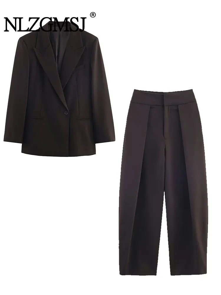 

NLZGMSJ Women Office Wear Sets Autumn Long Sleeve Formal Blazer Jacket OL Coat Zipper Pants Female Casual Suits Y2K