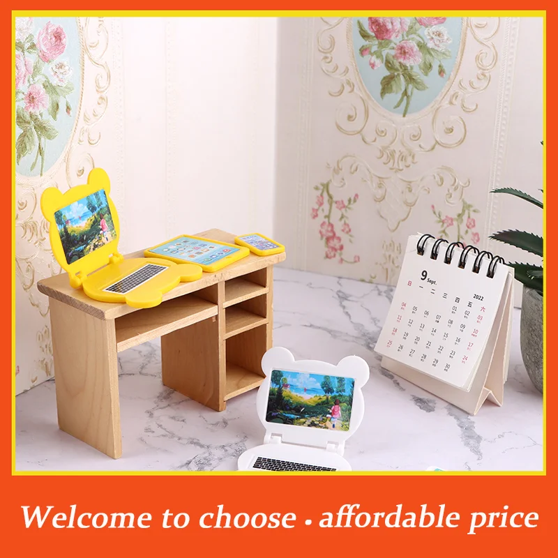 Xm 3Pcs/Set 1:12 Dollhouse Miniature Folding Laptop Model Computer Tablet Phone Set Doll House Office Scene Home Decor Toy
