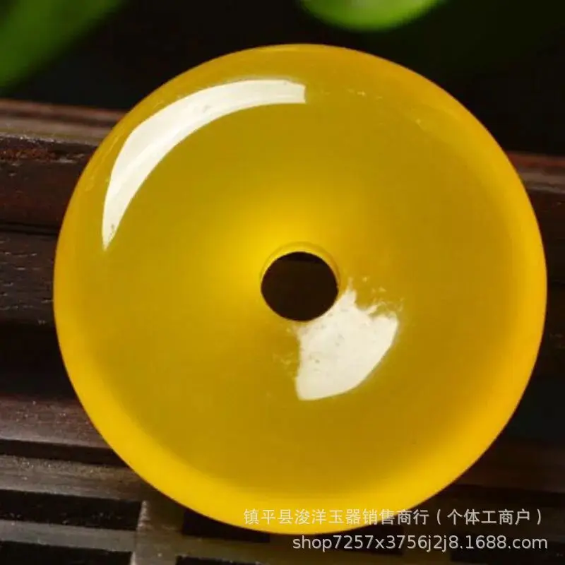 Ice seed30mmYellow chalcedony pendant, peace buckle, yellow agate sweater chain, jade pendant, jewelry, live streaming supply