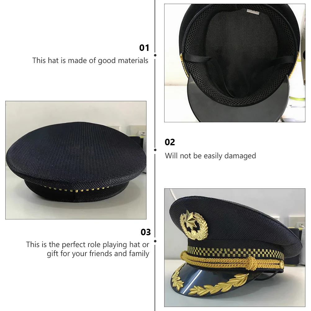

1Pcs Aviation Uniform Hat Airline Pilot Captain Cap Stylish Lightweight Comfortable Party Role Play Costume Dress Up Prop