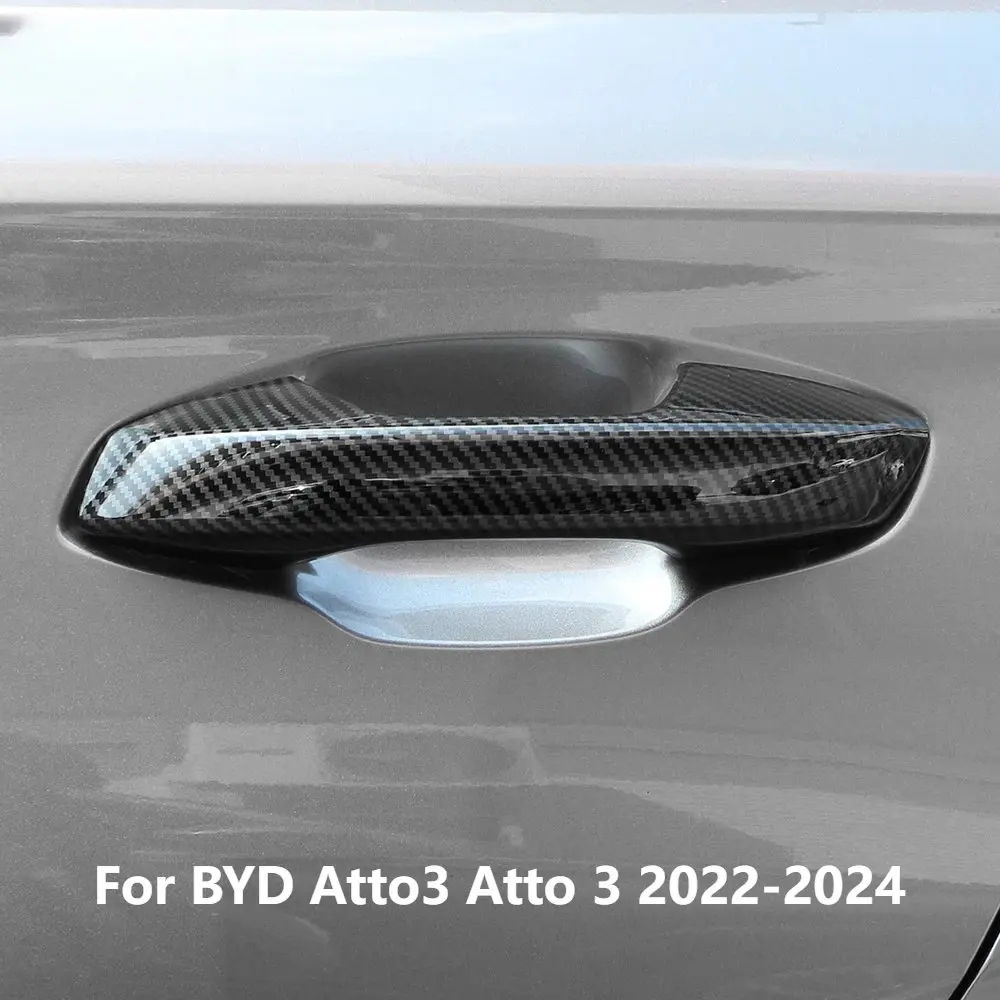 Car Upgrade For BYD Atto 3 2022-2024 Door Handle Covers ABS Carbon Fiber Look LHD & RHD Exterior Trim Accessories