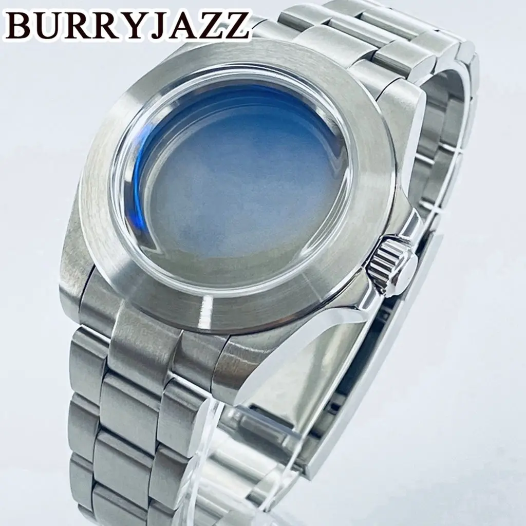 BURRYJAZZ40mm NH34NH35 NH36NH70 NH72 ETA2824 PT5000 Watch Case Stainless Steel Brushed Case AR Blue Domed Glass Glide Lock Clasp