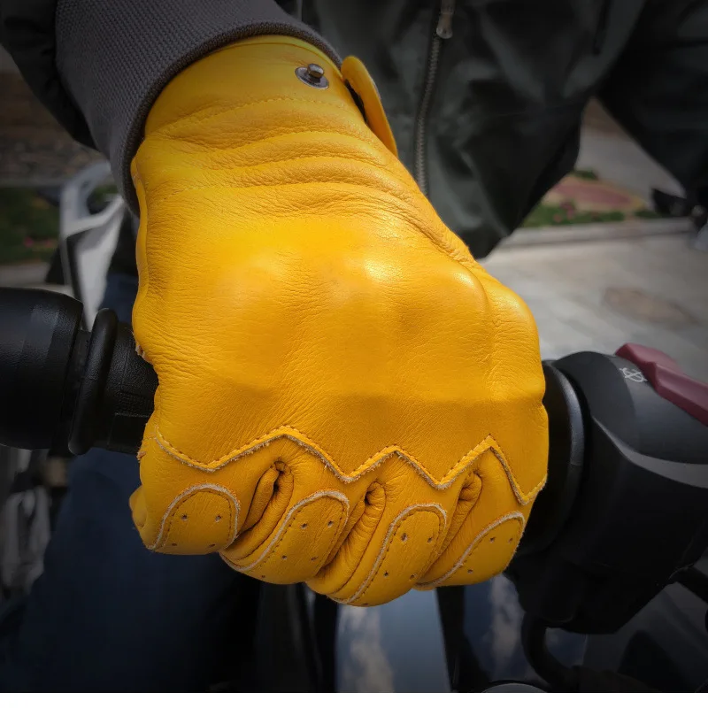 Imagem -05 - Luvas de Couro para Motocicletas Masculinas e Femininas Equipamento Retrô Tela Sensível ao Toque Equitação