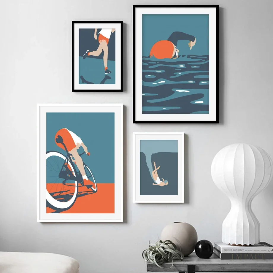 Nordic Bike Cycling Swim Surf Run Diving Sports Wall Art Posters and Prints Wall for Living Room Home Decor Canvas Painting Gift
