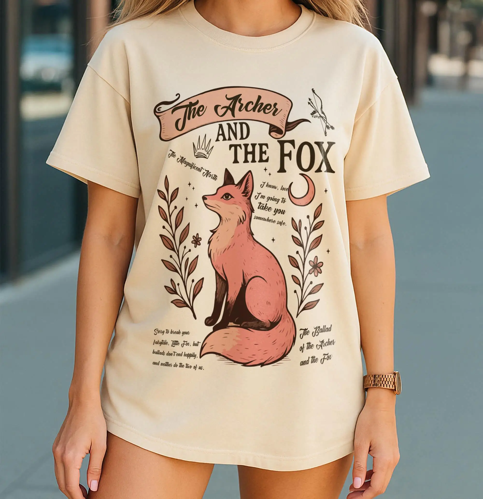 The Archer and The Fox Printed T-shirt Women and Men Fantasy Style Top Spring/Summer Loose Short Sleeve Unisex T-shirt