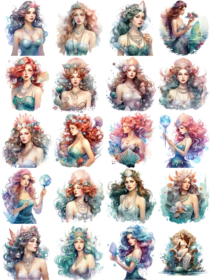 16Pcs/Pack Mermaid Girls Sticker DIY Craft Scrapbooking Album Junk Journal Decorative Stickers