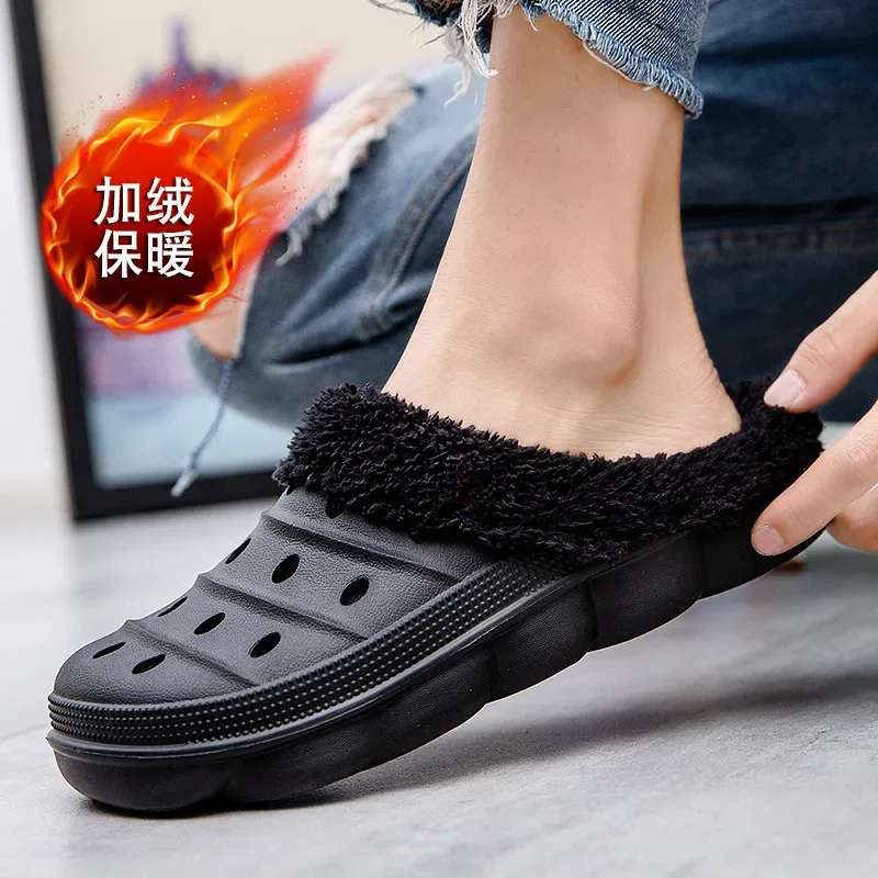 Men\'s padded slippers home outdoor warm thick cotton shoes winter cave shoes garden shoes leisure outdoor home