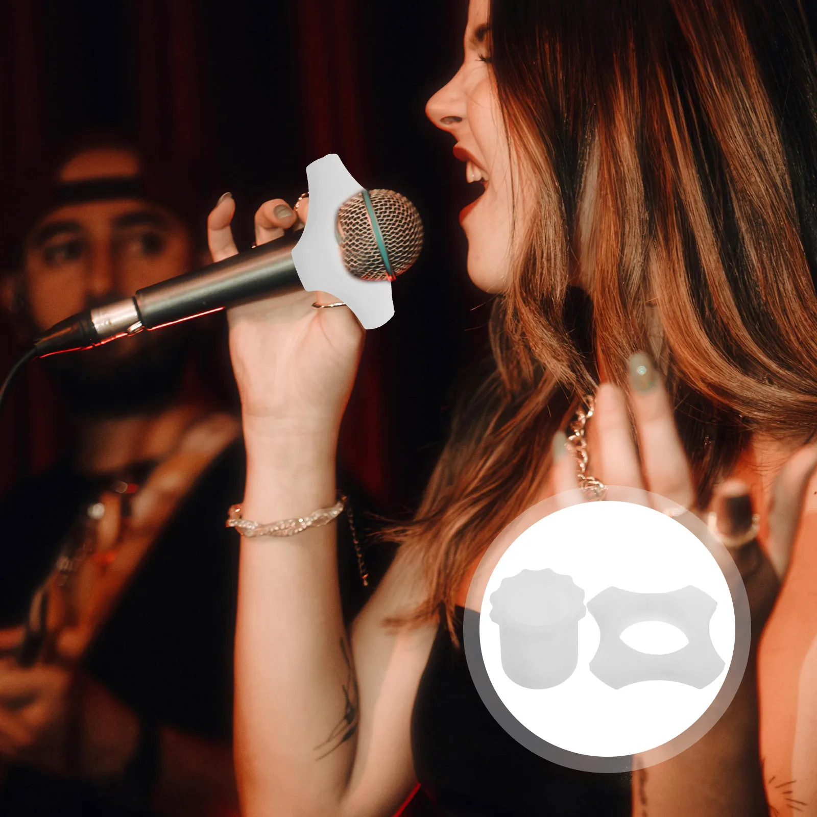 

2 set Night Glow Anti-Slip Mic Rings Compact Design For Karaoke Bars Stages Ktv Cordless Microphone Ring Set Accessories