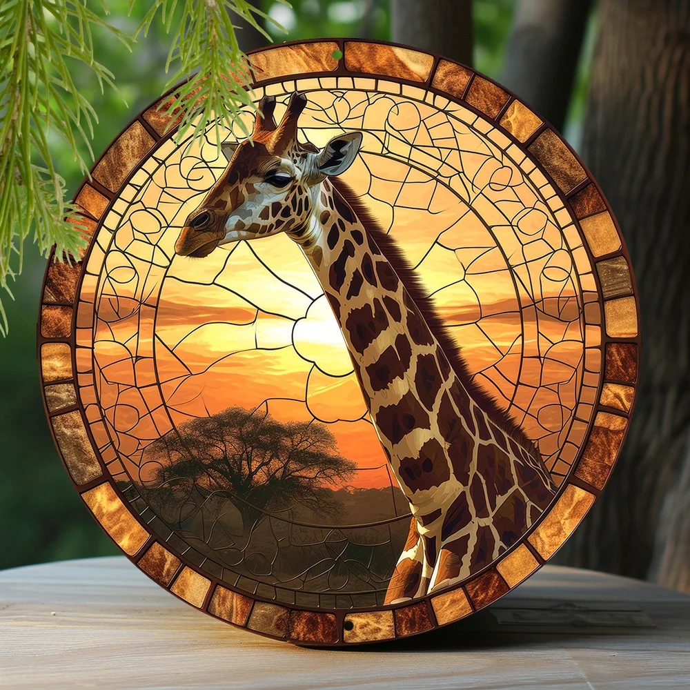 

Aluminum Signage Giraffe Theme Decoration Artificial Colored Glass Circular Flower wreath Decoration Signage Dormitory Gift